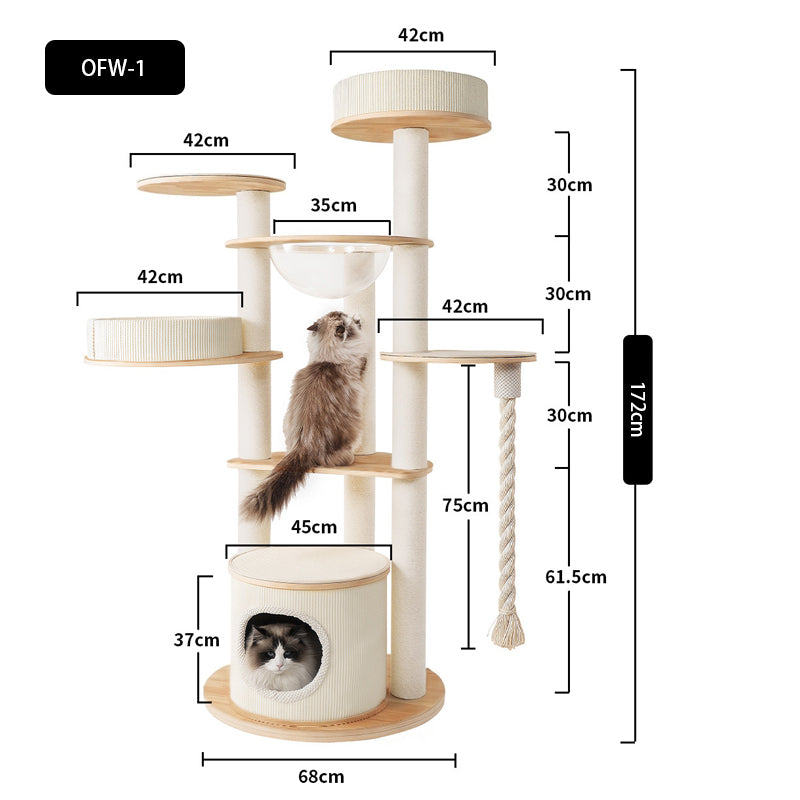 Large Solid Wood Cat Climbing Tree Tower