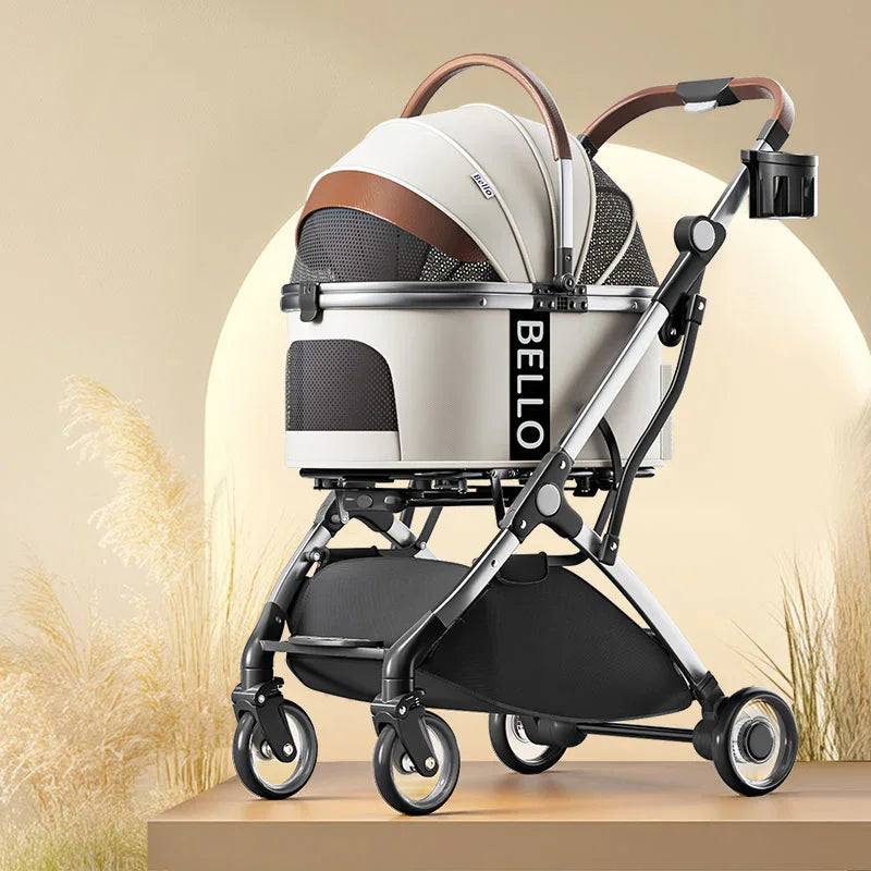 Luxury Pet Carrier Stroller Cat Dog On Wheels Rolling Pram MEW00226 / Pearl White / 39.3*18.7*30.3inch/Holds up to 33lb