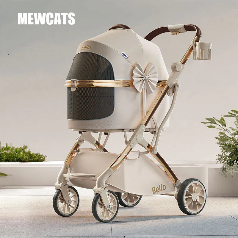 Luxury Pet Carrier Stroller Cat Dog On Wheels Rolling Pram MEW00226 / Gold / 39.3*18.7*30.3inch/Holds up to 33lb