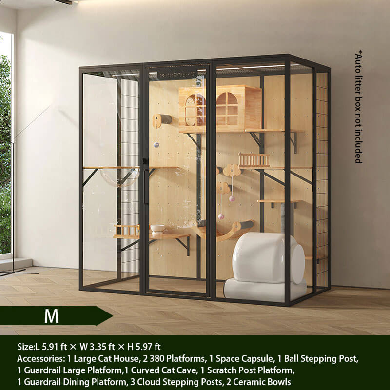 M-Modern Black Cat Villa Full View Indoor Cat Home