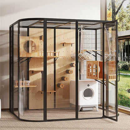 Modern Black Cat Villa Full View Indoor Cat Home