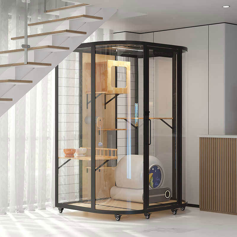 Modern Black Cat Villa Full View Indoor Cat Home