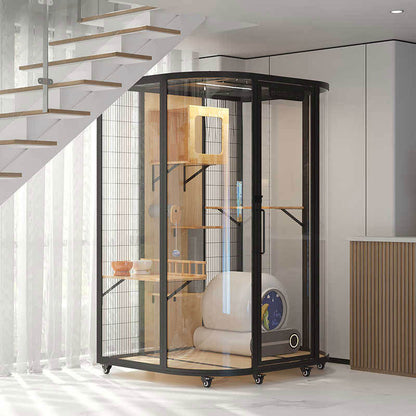 Modern Black Cat Villa Full View Indoor Cat Home