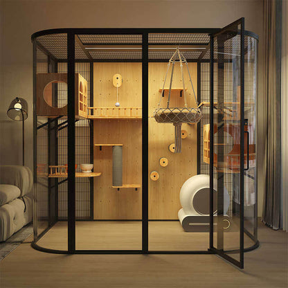 Modern Black Cat Villa Full View Indoor Cat Home