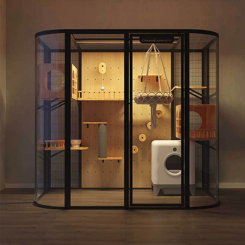 Modern Black Cat Villa Full View Indoor Cat Home