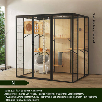 N-Modern Black Cat Villa Full View Indoor Cat Home