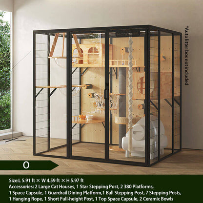 O-Modern Black Cat Villa Full View Indoor Cat Home