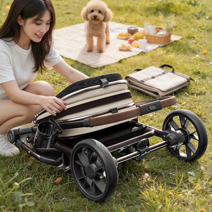 One Click Folding Large Pet Stroller with Wheels