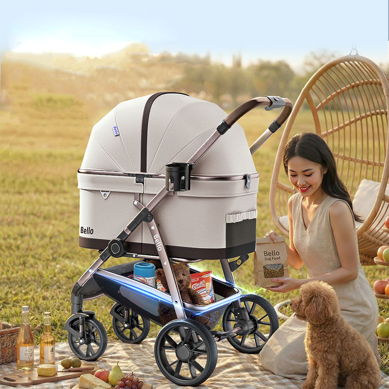One Click Folding Large Pet Stroller with Wheels