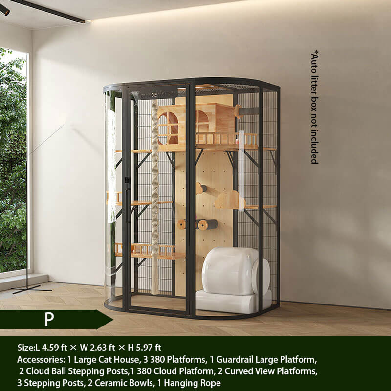 P-Modern Black Cat Villa Full View Indoor Cat Home