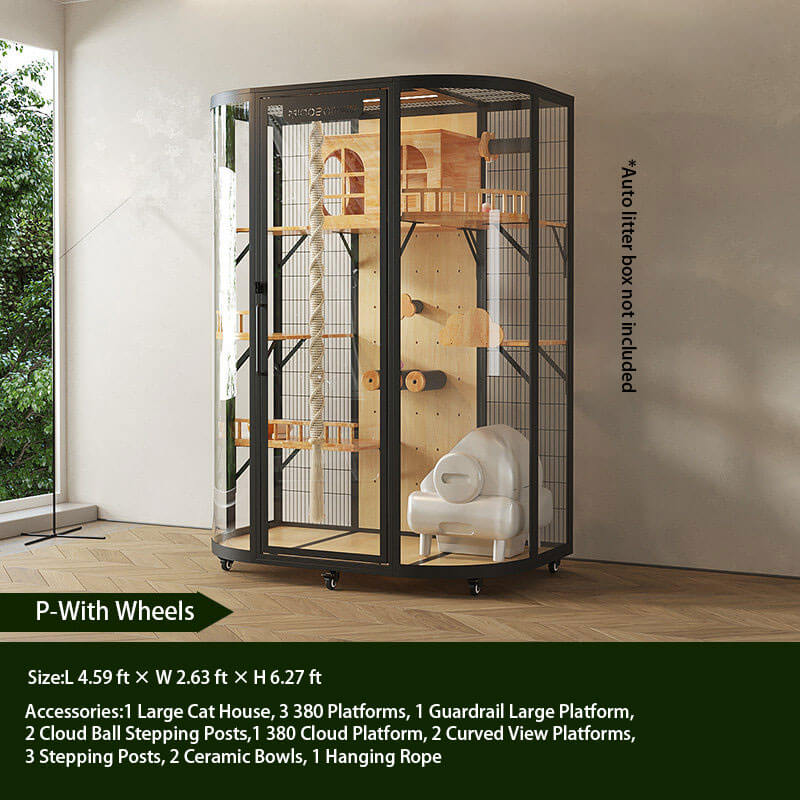 P-Modern Black Cat Villa Full View Indoor Cat Home