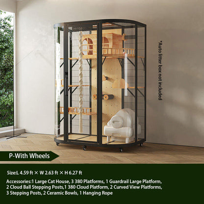 P-Modern Black Cat Villa Full View Indoor Cat Home