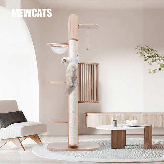 Premium Solid Wood Tower Cat Climbing Tree Scratching Post
