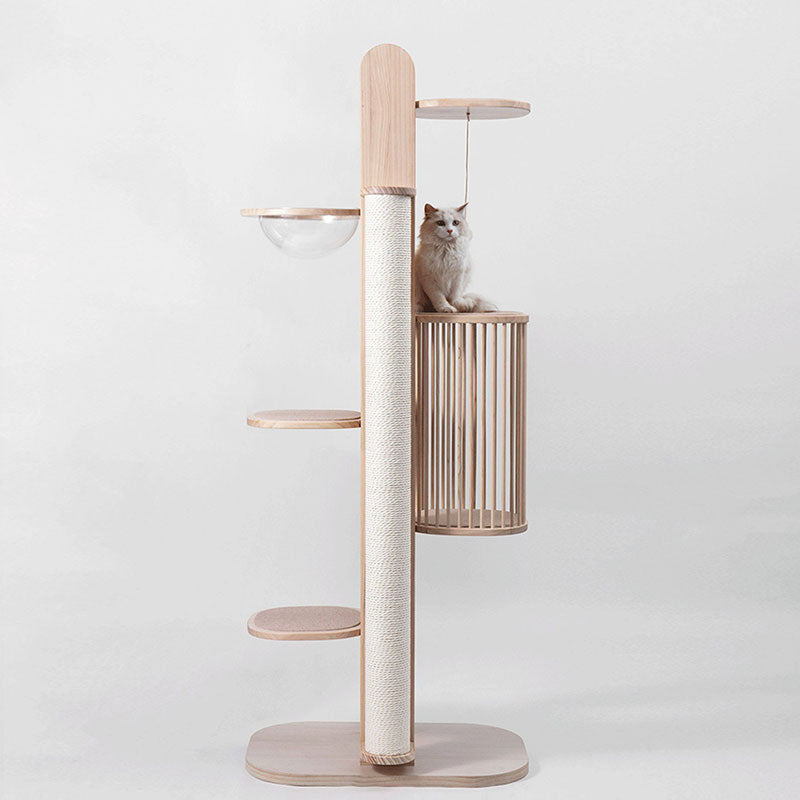Premium Solid Wood Tower Cat Climbing Tree Scratching Post
