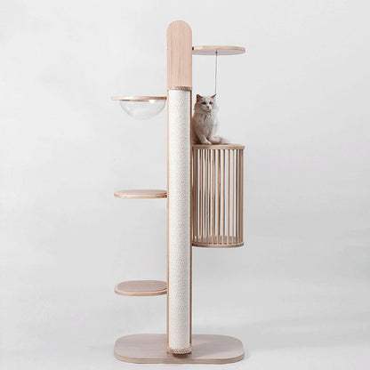 Premium Solid Wood Tower Cat Climbing Tree Scratching Post
