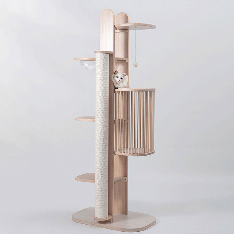 Premium Solid Wood Tower Cat Climbing Tree Scratching Post
