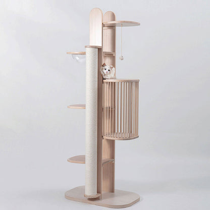 Premium Solid Wood Tower Cat Climbing Tree Scratching Post
