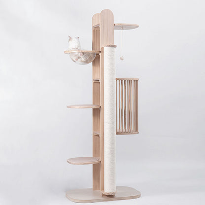 Premium Solid Wood Tower Cat Climbing Tree Scratching Post
