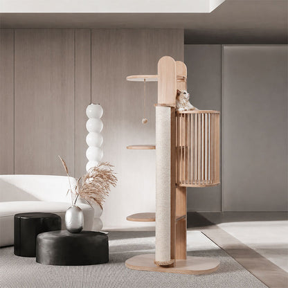Premium Solid Wood Tower Cat Climbing Tree Scratching Post
