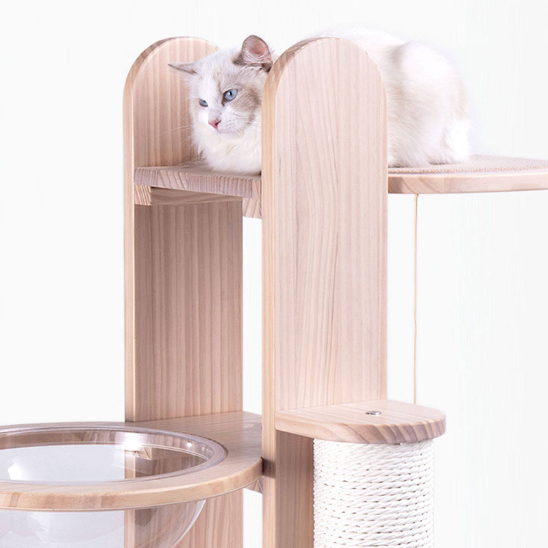 Premium Solid Wood Tower Cat Climbing Tree Scratching Post
