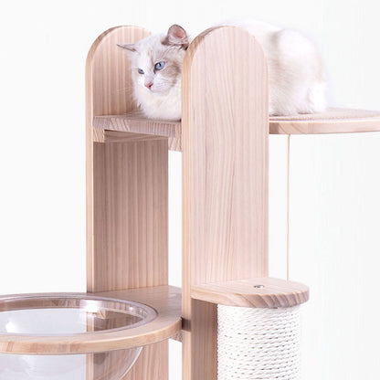 Premium Solid Wood Tower Cat Climbing Tree Scratching Post
