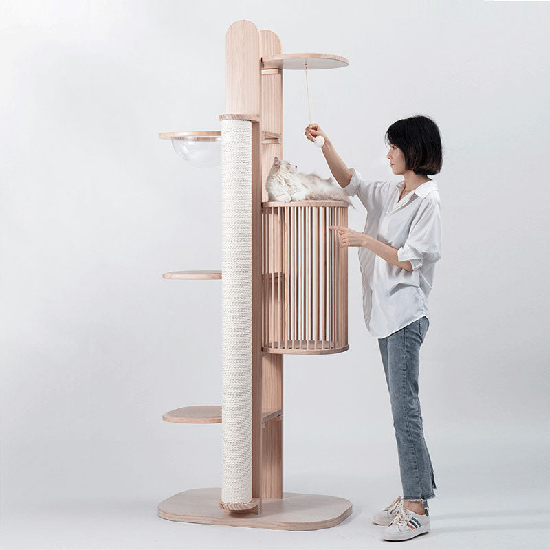 Premium Solid Wood Tower Cat Climbing Tree Scratching Post
