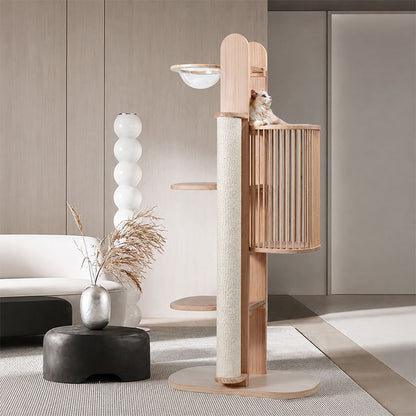 Premium Solid Wood Tower Cat Climbing Tree Scratching Post (2)