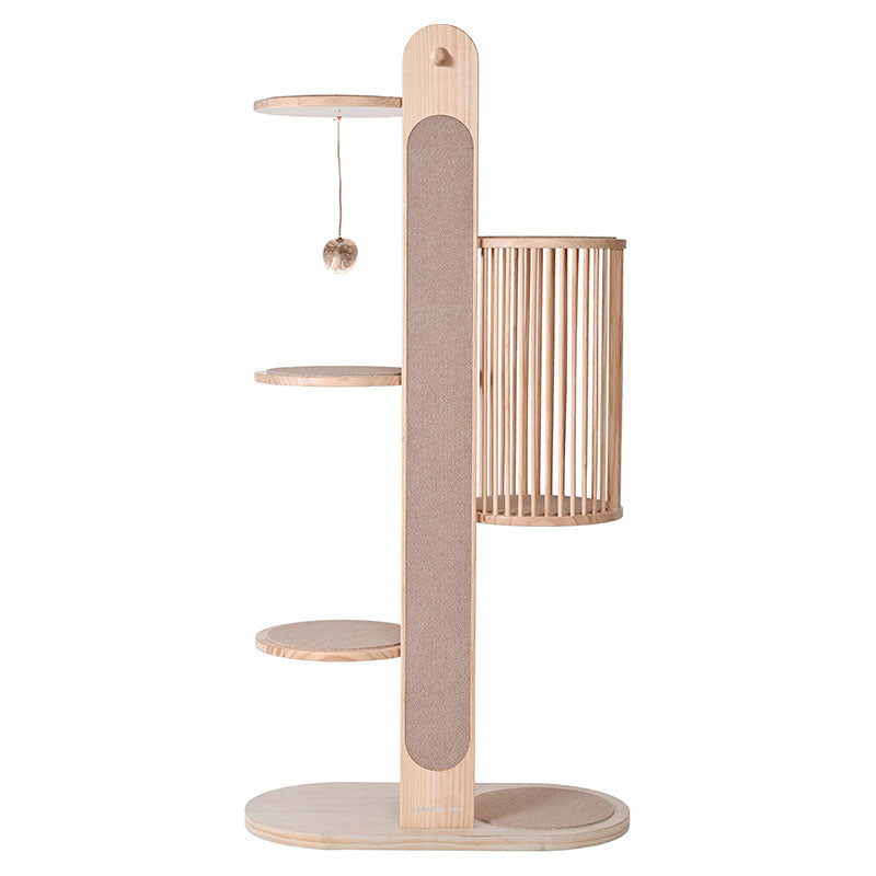 Premium Solid Wood Tower Cat Climbing Tree Scratching Post