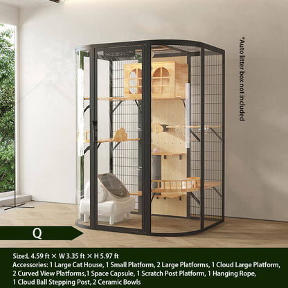 Q-Modern Black Cat Villa Full View Indoor Cat Home