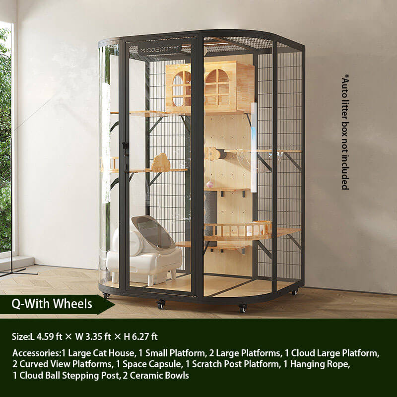 Q-Modern Black Cat Villa Full View Indoor Cat Home
