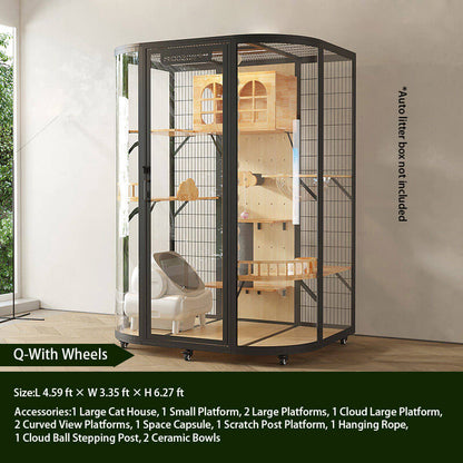 Q-Modern Black Cat Villa Full View Indoor Cat Home