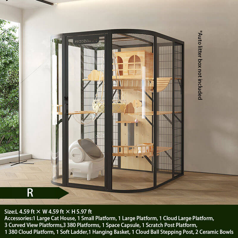R-Modern Black Cat Villa Full View Indoor Cat Home