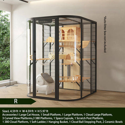 R-Modern Black Cat Villa Full View Indoor Cat Home