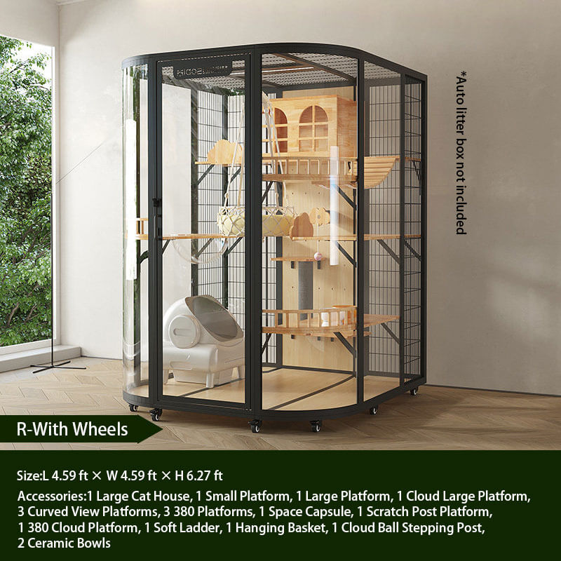 R-Modern Black Cat Villa Full View Indoor Cat Home