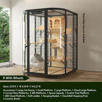 R-Modern Black Cat Villa Full View Indoor Cat Home
