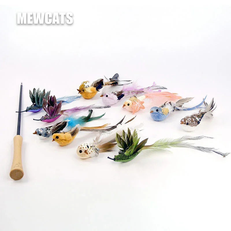 Replaceable Feather Bird Cat Teaser Stick Toy