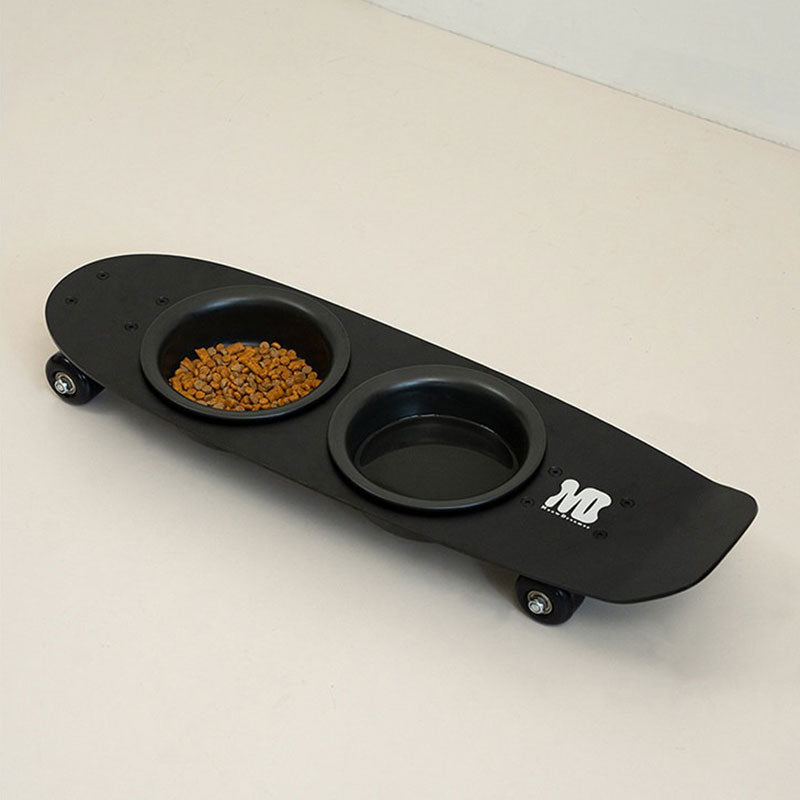 Rolling Skateboard Cat Food Water Bowl