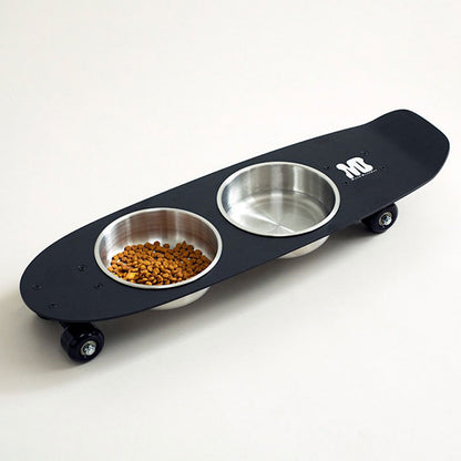 Rolling Skateboard Cat Food Water Bowl