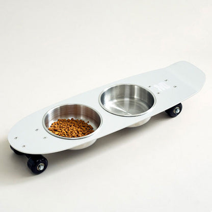 Rolling Skateboard Cat Food Water Bowl