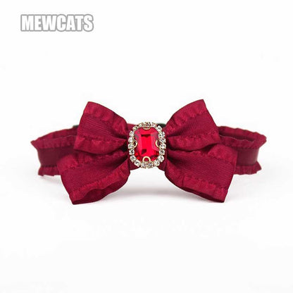 Ruffled Gemstone Bow Cat Collar