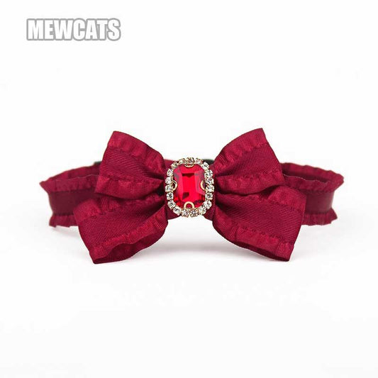 Ruffled Gemstone Bow Cat Collar
