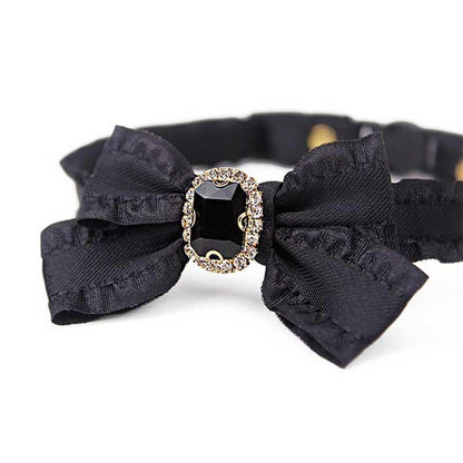 Ruffled Gemstone Bow Cat Collar