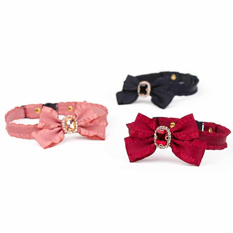 Ruffled Gemstone Bow Cat Collar