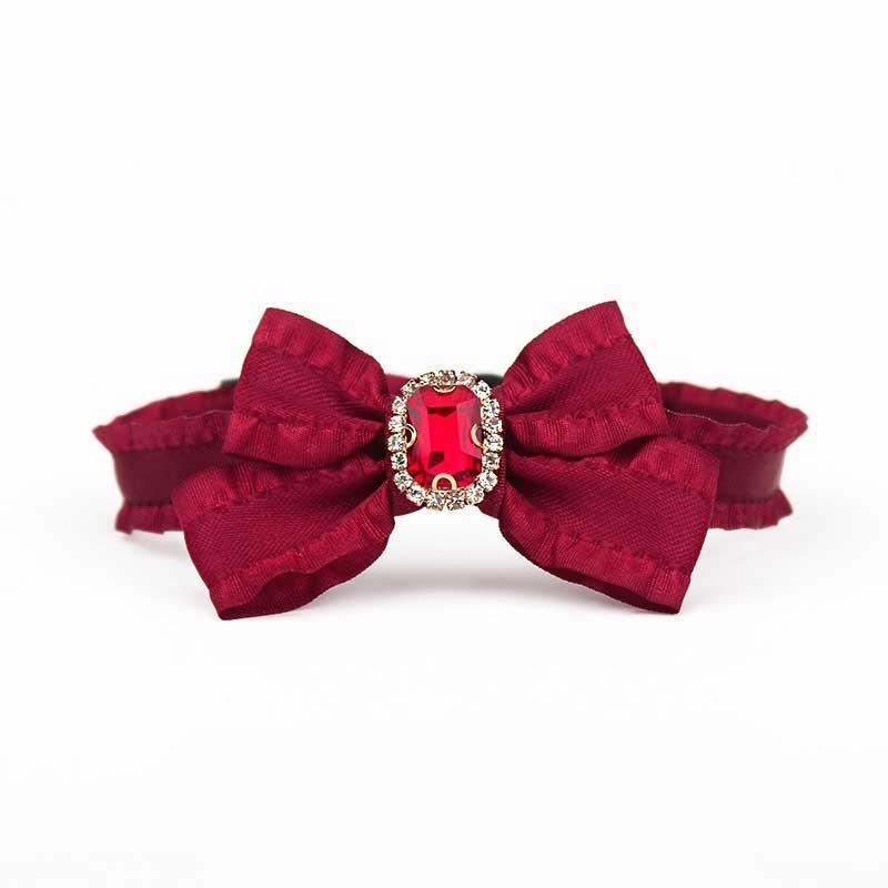 Ruffled Gemstone Bow Cat Collar
