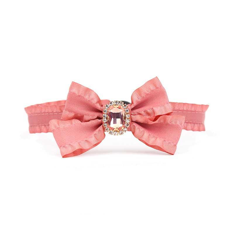 Ruffled Gemstone Bow Cat Collar