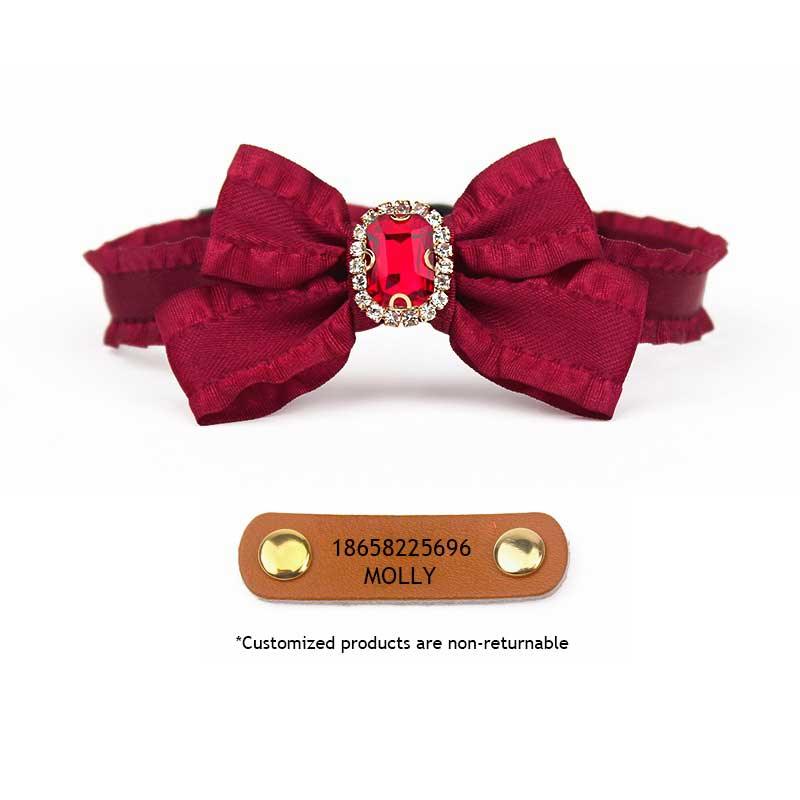 Ruffled Gemstone Bow Cat Collar