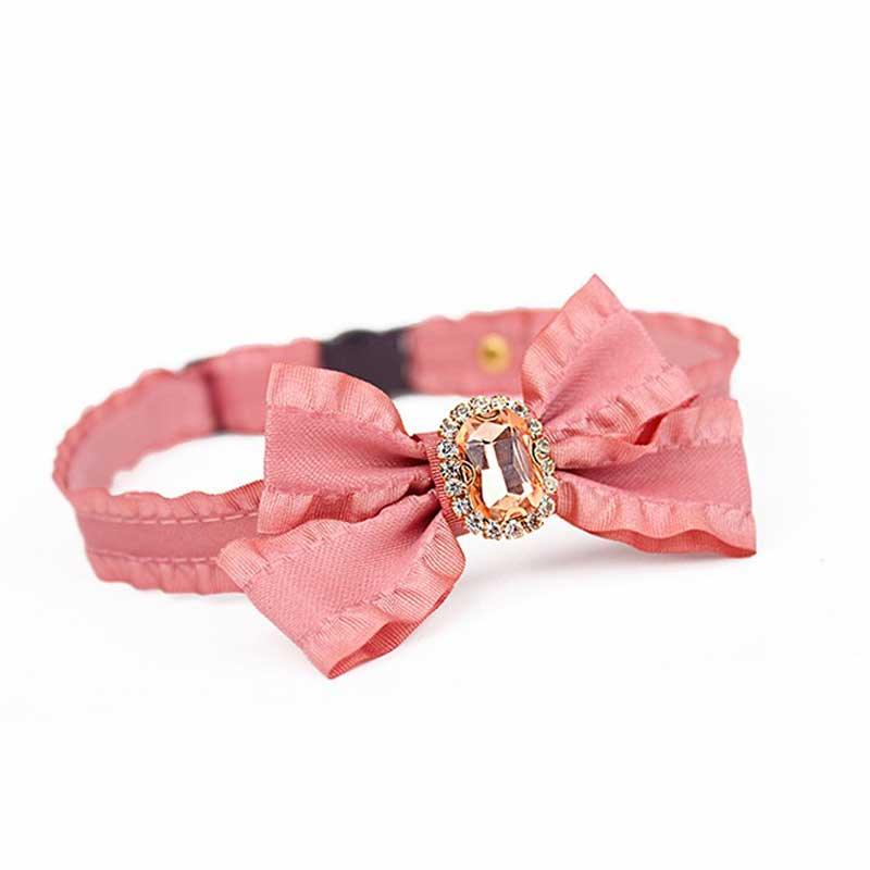 Ruffled Gemstone Bow Cat Collar
