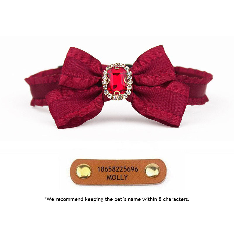 Ruffled Gemstone Bow Cat Collar