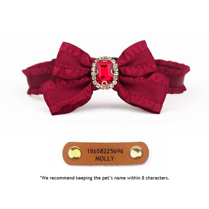 Ruffled Gemstone Bow Cat Collar