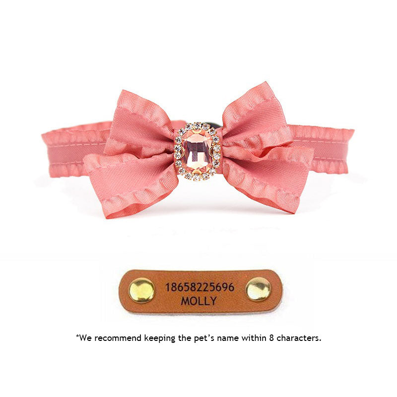 Ruffled Gemstone Bow Cat Collar